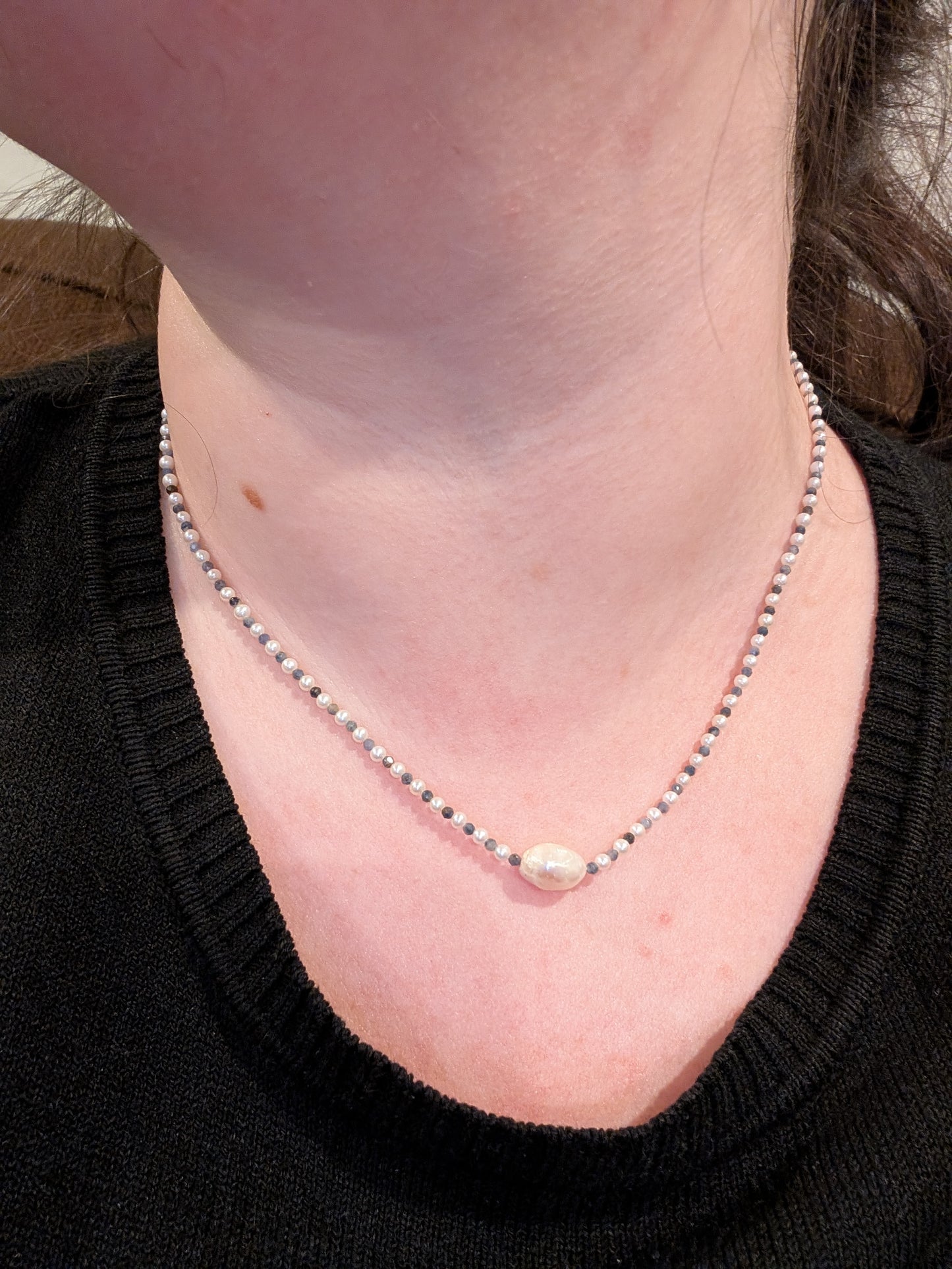 "Dewdrop" Pearl and Sapphire Necklace