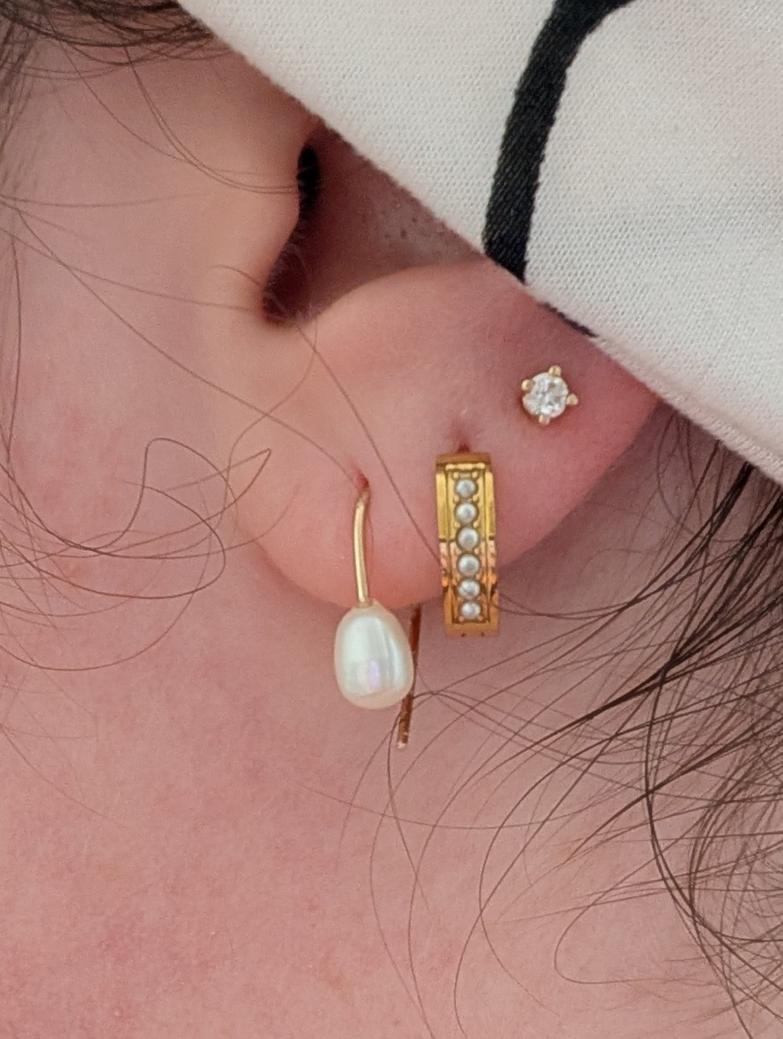 "Hooked" Dainty White Pearl Huggie Hoops