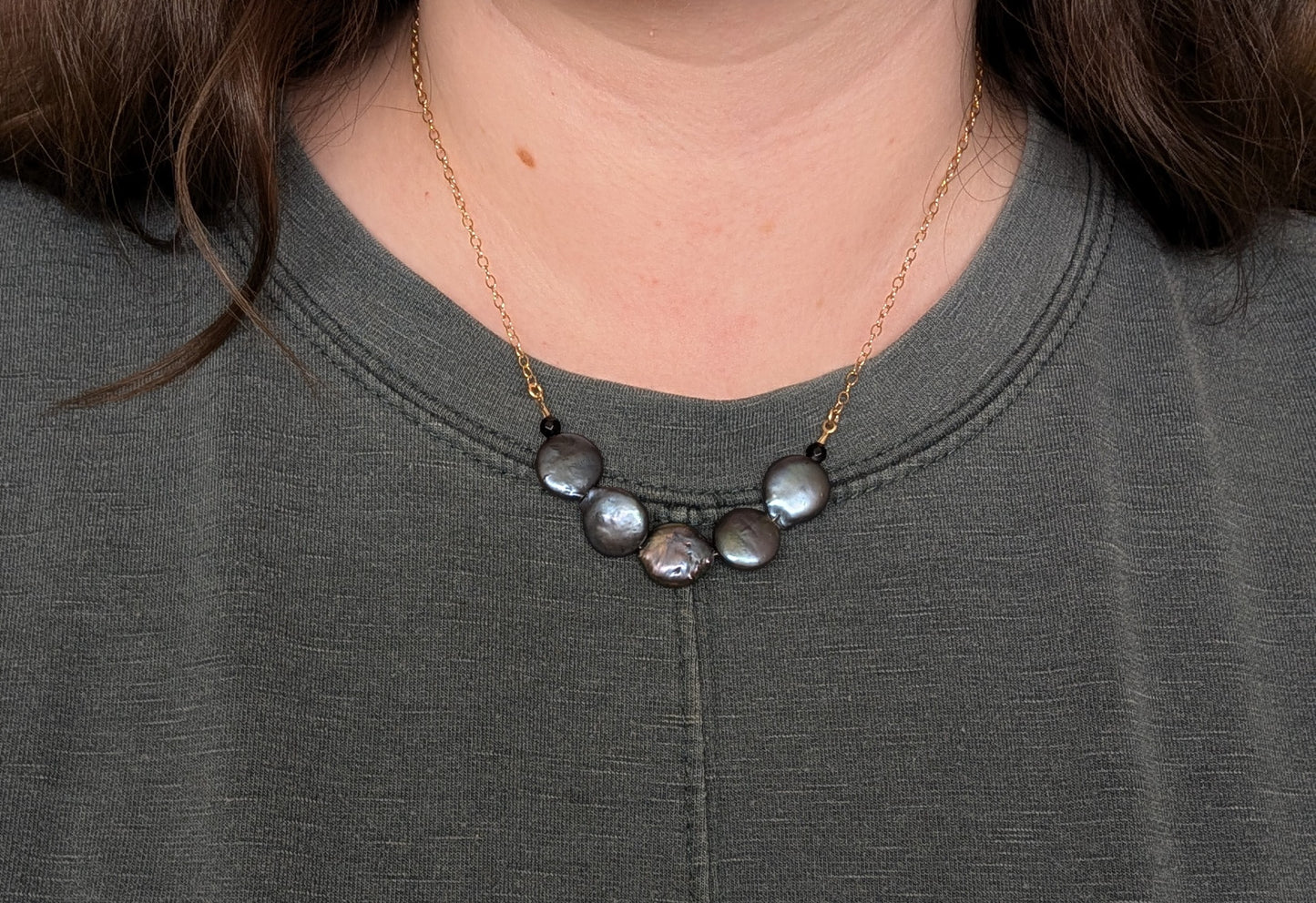 "Amnesia" Black coin pearl necklace.