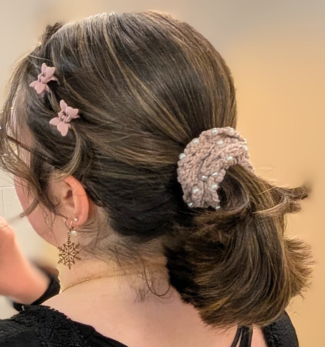 Grand Pas De Deux - Ruffled Pearl Accent Jumbo Scrunchie