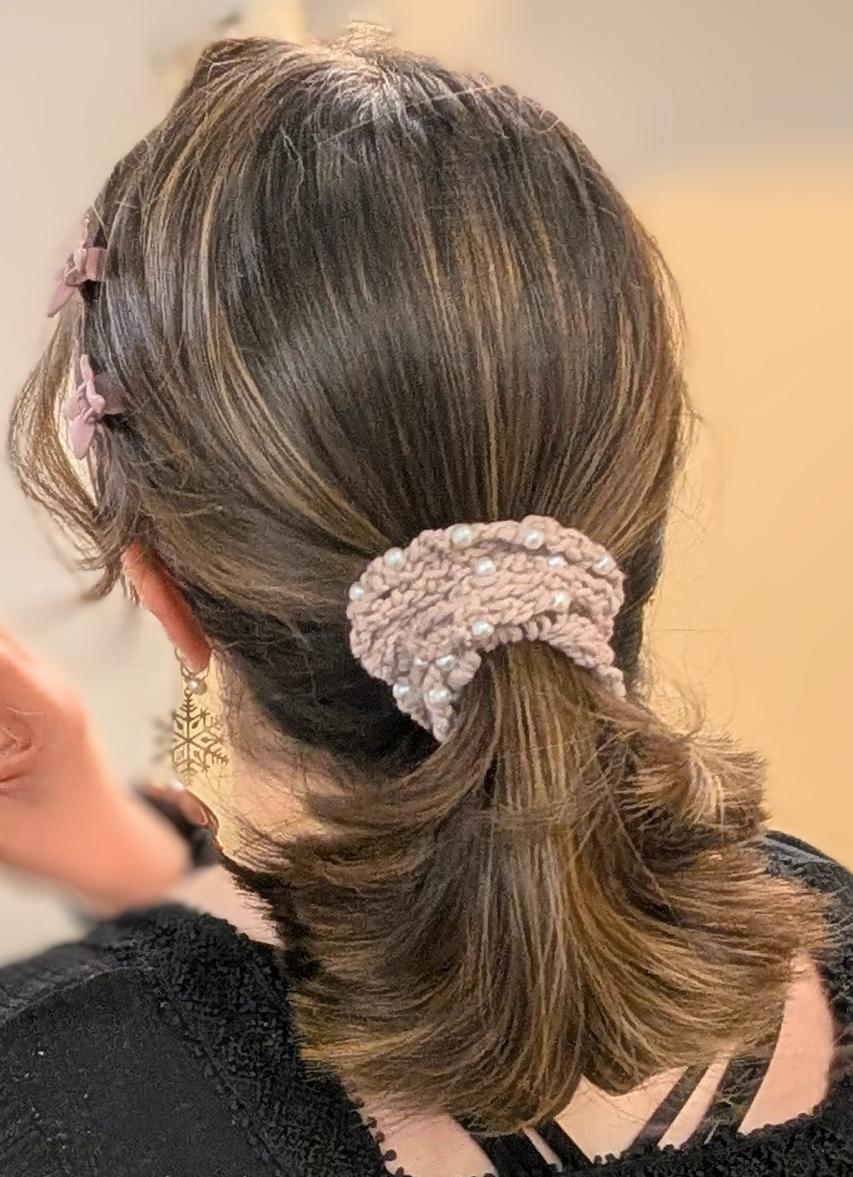 Grand Pas De Deux - Ruffled Pearl Accent Jumbo Scrunchie