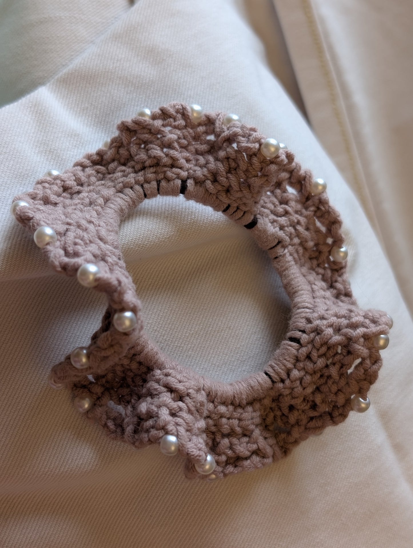 Grand Pas De Deux - Ruffled Pearl Accent Jumbo Scrunchie