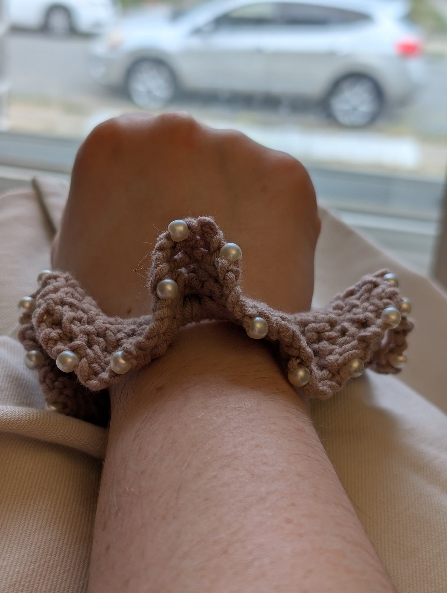 Grand Pas De Deux - Ruffled Pearl Accent Jumbo Scrunchie