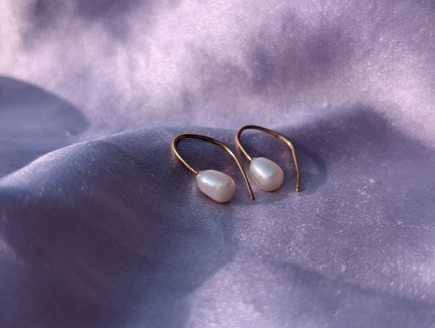 "Hooked" Dainty White Pearl Huggie Hoops