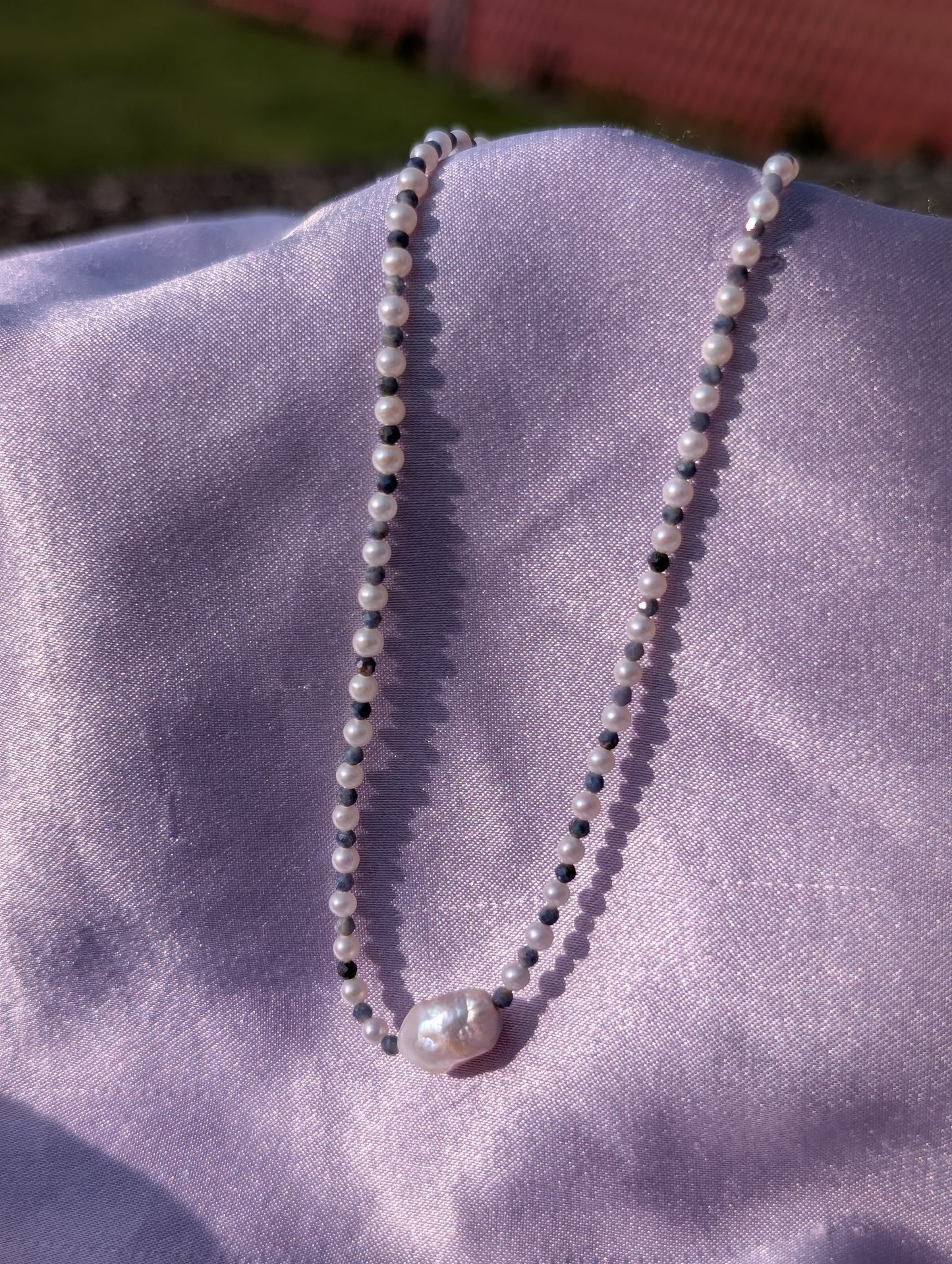 "Dewdrop" Pearl and Sapphire Necklace