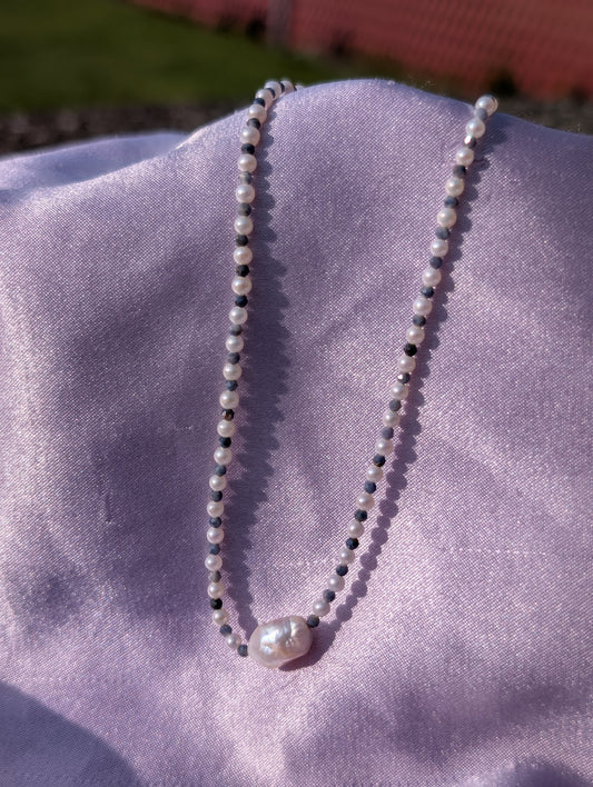 "Dewdrop" Pearl and Sapphire Necklace
