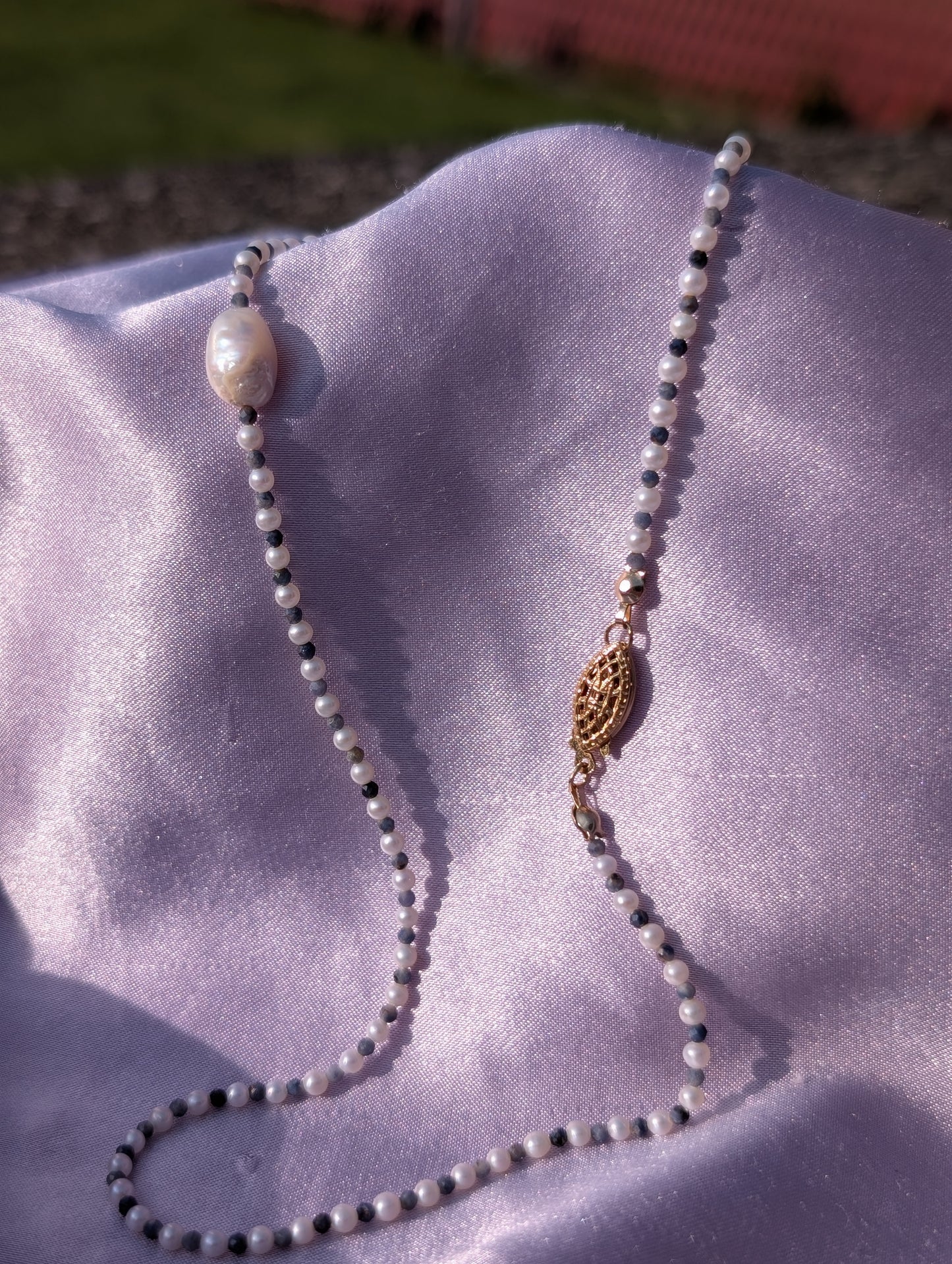 "Dewdrop" Pearl and Sapphire Necklace