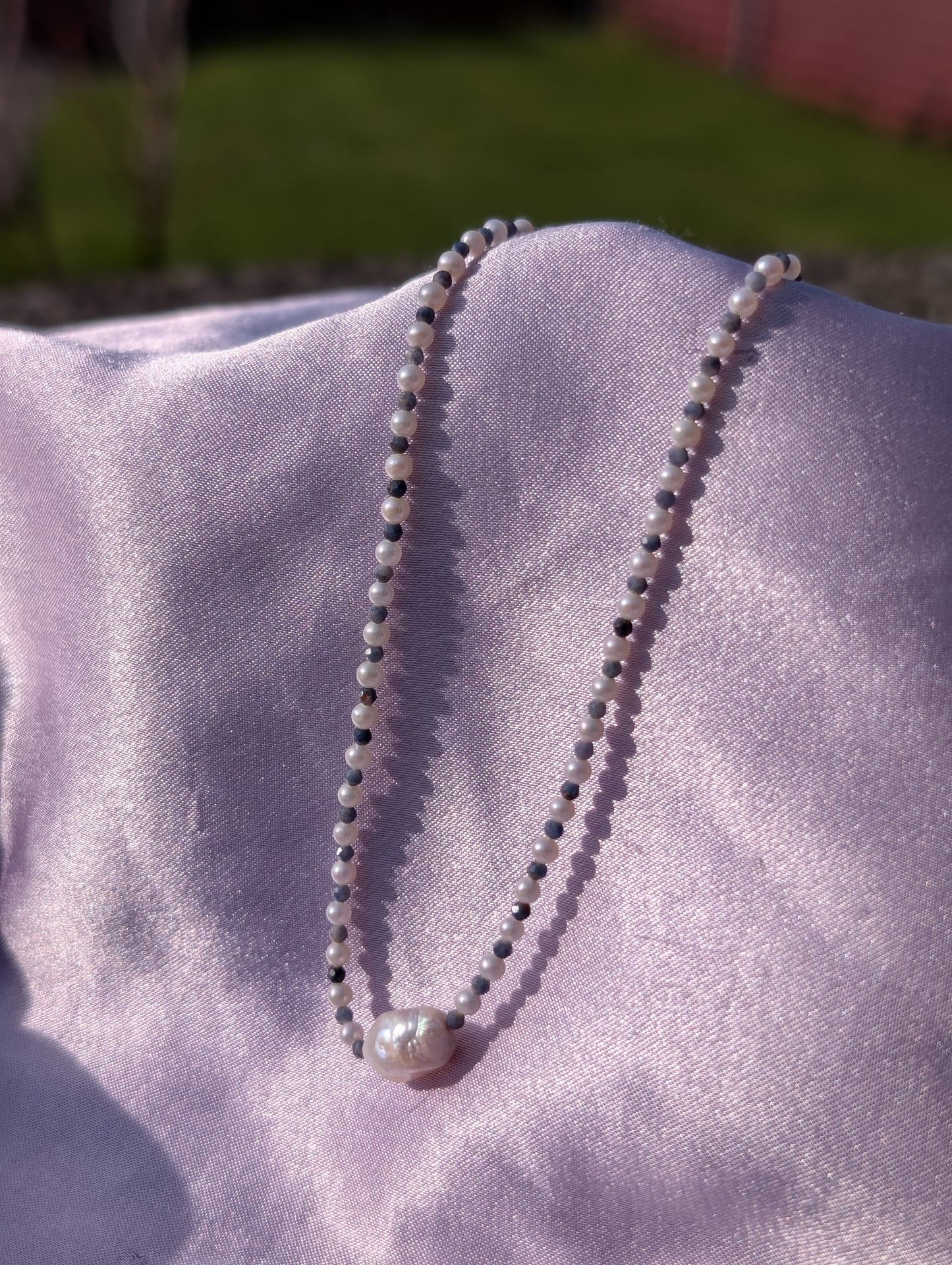 "Dewdrop" Pearl and Sapphire Necklace